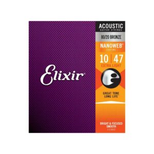 Elixir Extra Light Acoustic 10-47 80/20 Bronze Nanoweb Muta Corde Chitarra Acustica