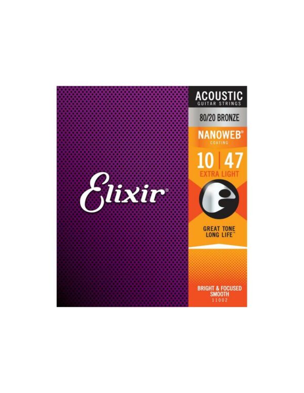Elixir Extra Light Acoustic 10-47 80/20 Bronze Nanoweb Muta Corde Chitarra Acustica - immagine 2
