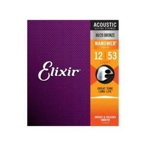 Elixir Light Acoustic 12-53 80/20 Bronze Nanoweb Muta Corde Chitarra Acustica
