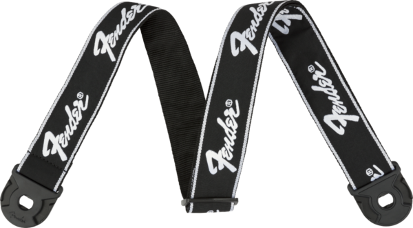FENDER QUICKGRIP RUNNING LOGO B/W STRAP TRACOLLA PER CHITARRA
