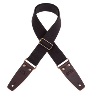 Magrabò Stripe SC Entry Nero 5 cm Terminali Marrone Scuro fibia Ottone Antico – Guitar Strap Made in Italy