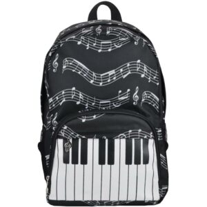 ZAINO CON TEMA MUSICALE Stupendo zaino a tema musicale indispensabile per trasportare libri o quant&apos;altro!Sfondo nero con note e tastiera.Molto capiente, pratico e comodo; facile da trasportare.Articolo costituito da 1 scomparto principale e da tasca frontale, entrambe con chiusura a cerniera.