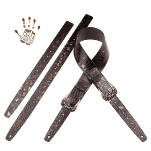 Magrabò Twin Buckle TC Embossed Cocco Dalma 7 cm Fibbie Skull & Roses Argento – Guitar Strap Made in Italy