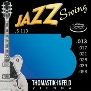 THOMASTIK JS113 SET MEDIUM JAZZ SWING FLAT GUITAR MUTA CHITARRA ELETTRICA LISCIE 013 / 053 JS-113