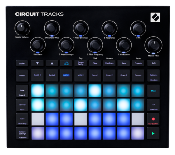 NOVATION CIRCUIT TRACKS  GROOVEBOX CON 2 TRACCE SYNTH POLIFONICHE, 4 TRACCE DI BATTERIA ED EFFETTI