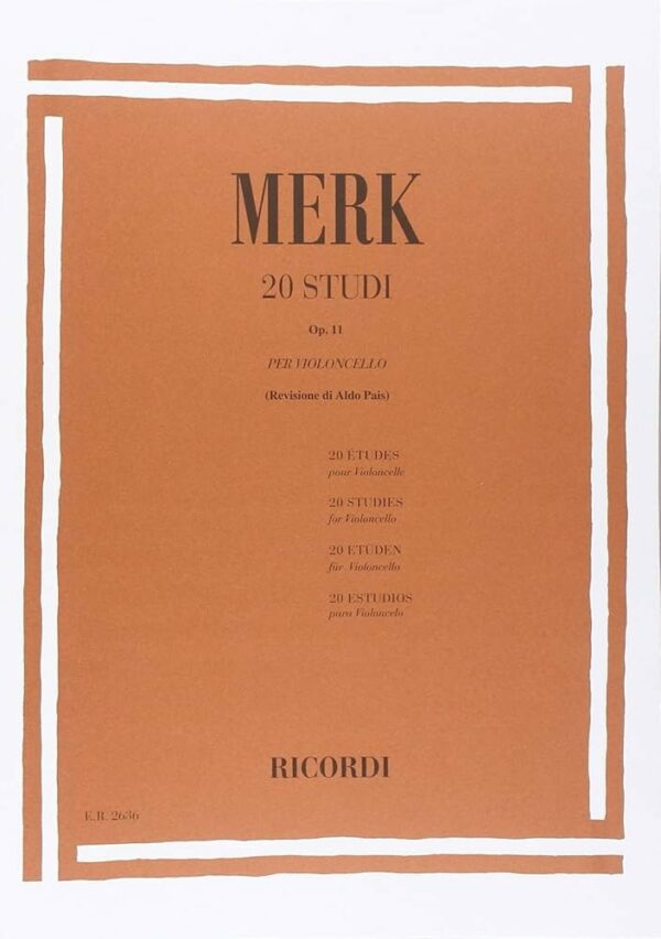 MERK 20 STUDI OP.11 PER VIOLONCELLO LIBRO METODO EDIZIONE RICORDI ( COPERTINA ESTERNA PARTE POSTERIO
