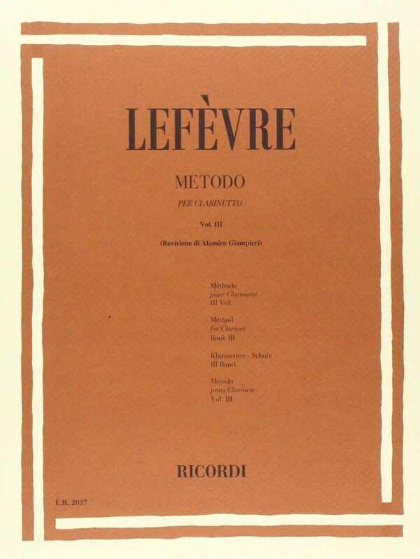 LEFEVRE METODO PER CLARINETTO VOL.3  LIBRO EDIZIONI RICORDI