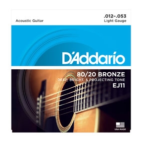 D’ADDARIO EJ11 80/20 BRONZE MUTA CORDE CHITARRA ACUSTICA LIGHT GAUGE 012-053 EJ-11