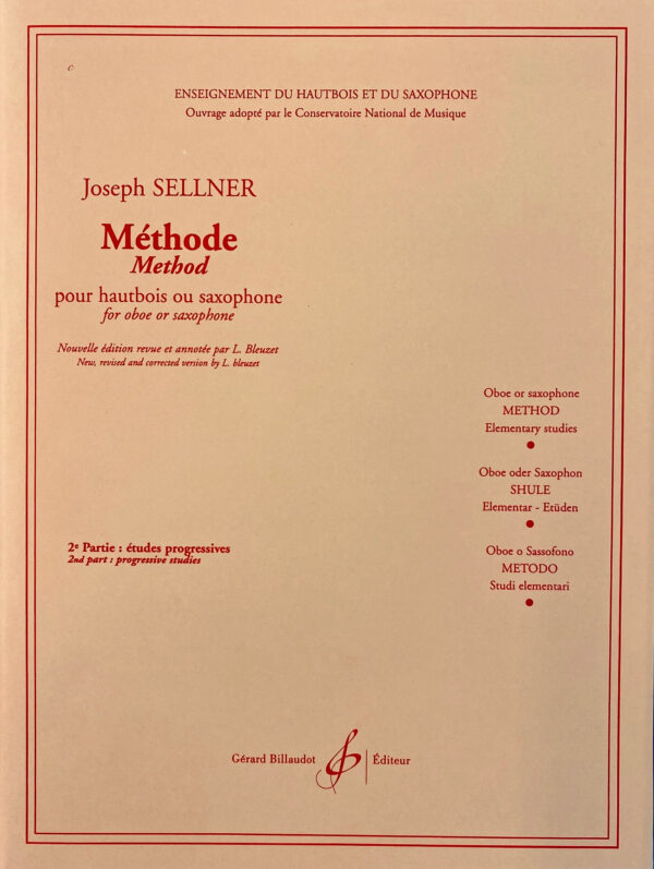 JOSEPH SELLNER METODO PER OBOE O SASSOFONO 2° PARTE: STUDI PROGRESSIVI
