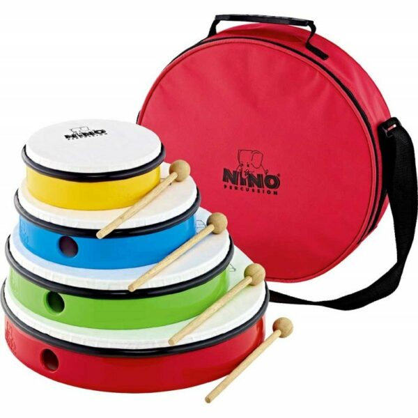 NINO SET6 SET CON 4 TAMBURELLI COLORATI CON CUSTODIA E BATTENTI