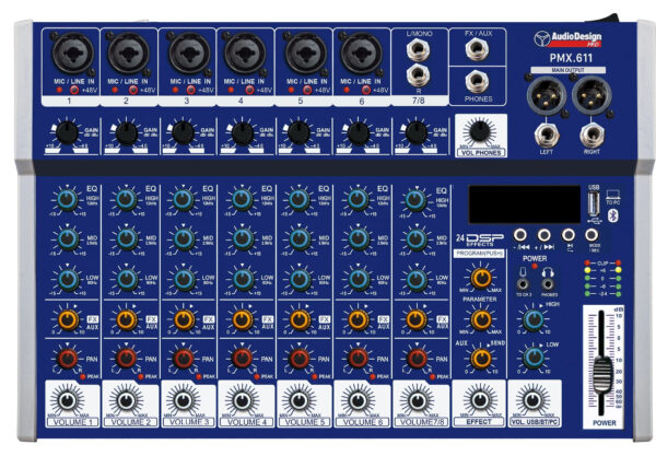 AUDIODESIGN PMX.611 MIXER ANALOGICO 6 CANALI MONO CON EFFETTI USB BLUETOOTH