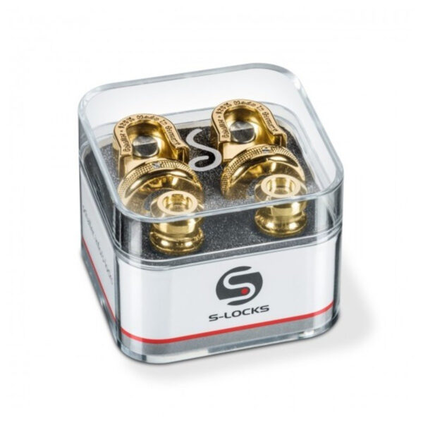 SCHALLER S-LOCKS CHROME GOLD SECURITY STRAP LOCK SET BLOCCA TRACOLLA PER CHITARRA E BASSO DORATO