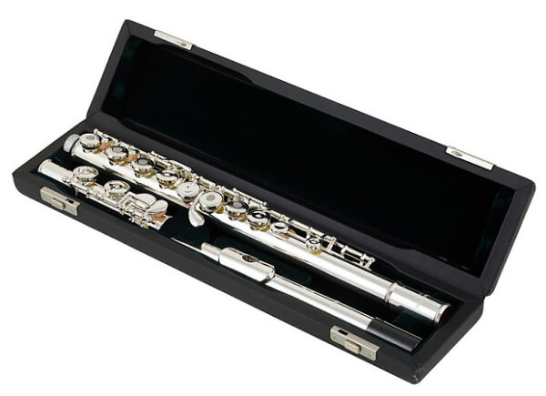 PEARL FLUTES PF525RE FLAUTO TRAVERSO ARGENTATO FORI APERTI E BOCCOLA IN ARGENTO CON MI SNODATO  PF52