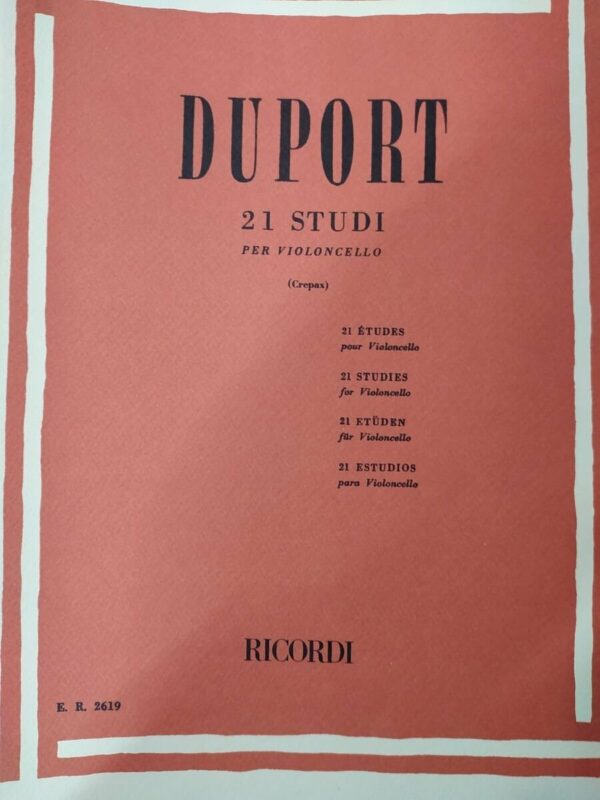 DUPORT 21 STUDI PER VIOLONCELLO LIBRO METODO EDIZIONI RICORDI