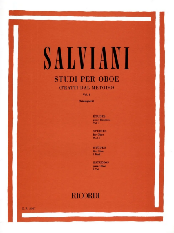 SALVIANI STUDI PER OBOE VOL.I ( GIAMPIERI ) VOLUME 1 LIBRO METODO EDIZIONI RICORDI