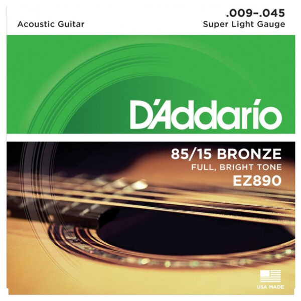 D'ADDARIO EZ890 BRONZE MUTA CORDE CHITARRA ACUSTICA TENSIONE SUPER LIGHT GAUGE 09-45