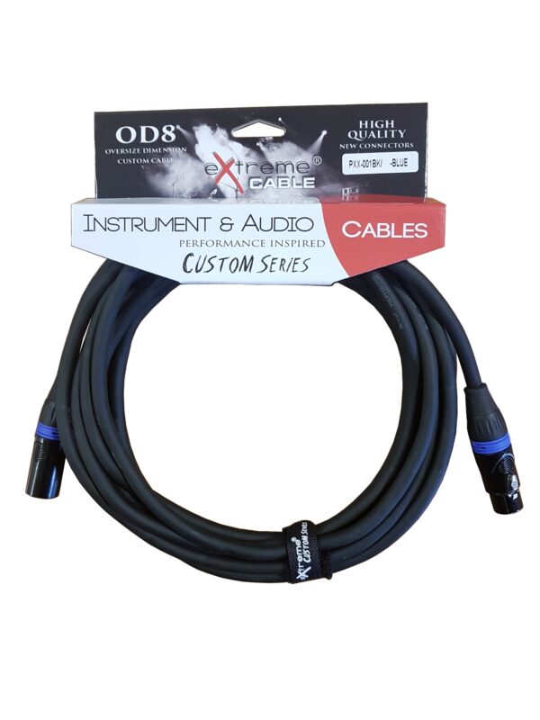 EXTREME PXX-001BK/5M-BLUE CAVO MICROFONICO BILANCIATO XLR-XLR OD8 SERIE CUSTOM PER LIVE STUDIO 5 METRI ANELLI CONNETTORI BLU