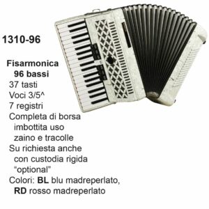 FISARMONICA DAM 96 BASSI 131096RD 37 TASTI VOCI, 3/5 CON E TRACOLLE, Col. Rosso Madreperlato