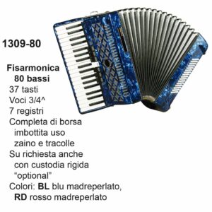 FISARMONICA DAM 80 BASSI130980BL, 37 TASTI VOCI, 3/4 CON E TRACOLLE, Col. Blu Madreperlato