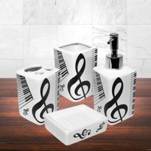 Set Accessori da Bagno in Ceramica tema Musicale 4 pz (Colore Bianco)