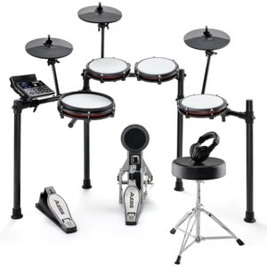 Batteria Elettronica NITROMAX KIT con Pelli Mesh Silenziose, Rullante a Doppia Zona da 10", Pedale Grancassa, Sgabello e Cuffie