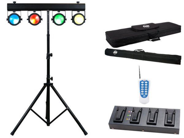 AMERICAN DJ DOTZ TPAR SYSTEM ADJ BARRA T 4 PROIETTORI WASH STROBO DMX TRI LED COB RGB + STATIVO + RADIOCOMANDO