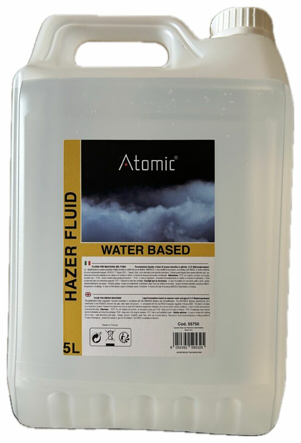 ATOMIC SMOKE HAZER WATER-BASED LIQUIDO MACCHINE NEBBIA FUMO HAZE BASE ACQUA CERTIFICATO TANICA DA 5 KG. MADE IN EUROPE