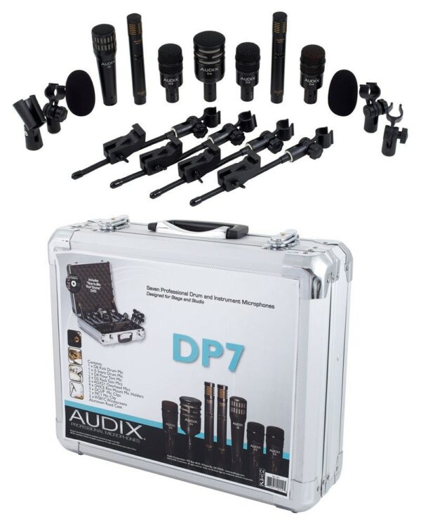 AUDIX DP7 DRUMSET KIT DI 7 MICROFONI PER BATTERIA + VALIGIA IN ALLUMINIO D6 D4 D2 I5 ADX51 DVICE CLAMPS