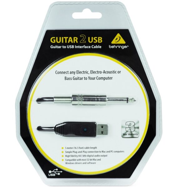 BEHRINGER GUITAR 2 USB INTERFACCIA AUDIO USB - JACK 6.35MM 5 METRI 44.1/48 KHZ PER BASSO-CHITARRA GUITAR2USB PLUG & PLAY PC MAC DAW