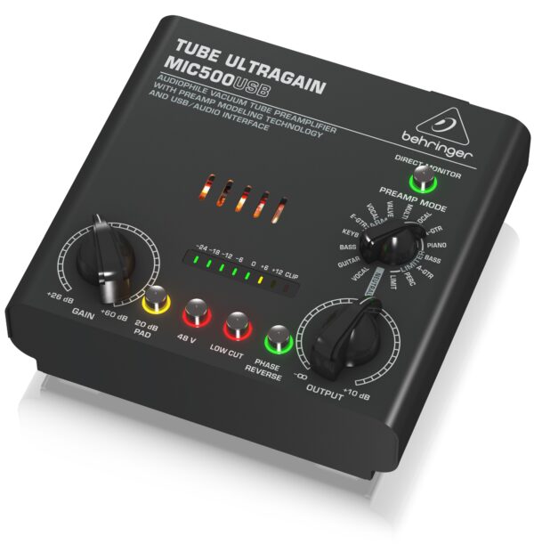 BEHRINGER MIC500-USB TUBE ULTRAGAIN PREAMPLIFICATORE MICROFONICO VALVOLARE LIMITER 16 PRESET INTERFACCIA AUDIO USB