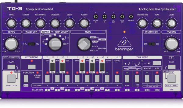 BEHRINGER TD-3 GP VIOLA SINTETIZZATORE ANALOGICO DI BASSI CON STEP SEQUENCER ARPEGGIATORE E FILTRO RISONANTE