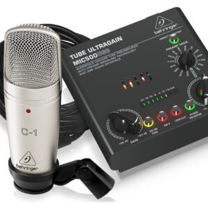 BEHRINGER VOICE STUDIO BUNDLE C1 MICROFONO STUDIO + CLAMP + CAVO + PREAMP 16 PRESET E INTERFACCIA AUDIO USB