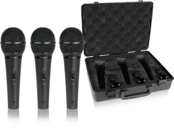 BEHRINGER XM1800S KIT 3 MICROFONI DINAMICI CARDIODI + 3 CLAMPS + CUSTODIA SET PER CANTO E KARAOKE