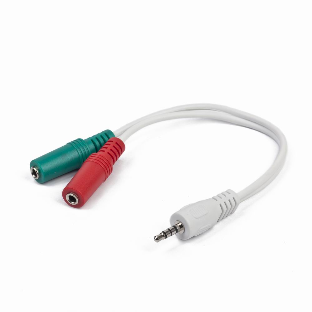 CABLEXPERT 3.5 MM 4-PIN PLUG TO 3.5 MM STEREO + MICROPHONE SOCKETS ADAPTER CABLE, WHITE