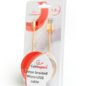 CABLEXPERT CAVO MICRO-USB INTRECCIATO IN COTONE CON CONNETTORI METALLICI, 1,8 M, NERO