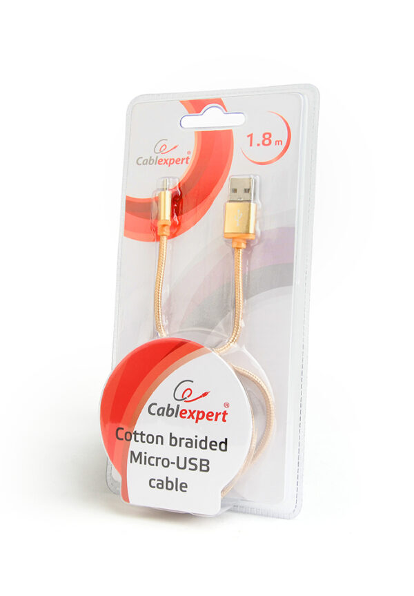 CABLEXPERT CAVO MICRO-USB INTRECCIATO IN COTONE CON CONNETTORI METALLICI, 1,8 M, NERO