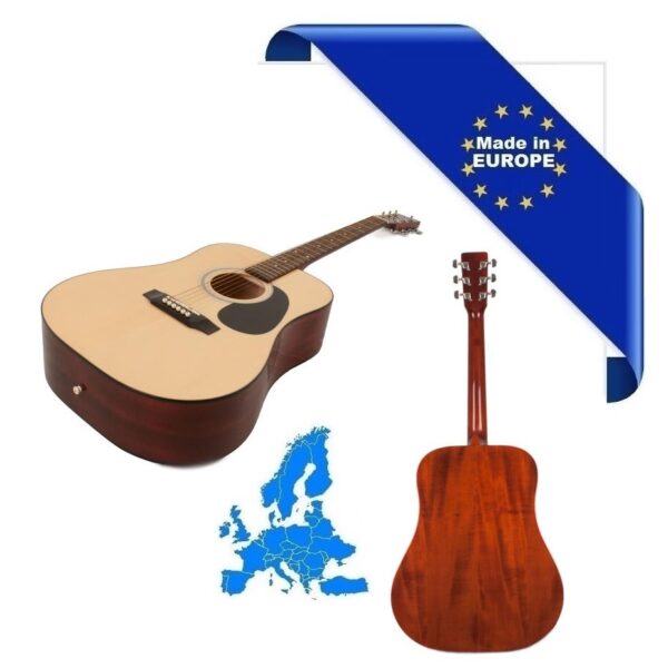 CHITARRA ACUSTICA 4/4 MADE IN EUROPE TOP ABETE MASSELLO MANICO ACERO TASTIERA PALISSANDRO FONDO FASCE LIME
