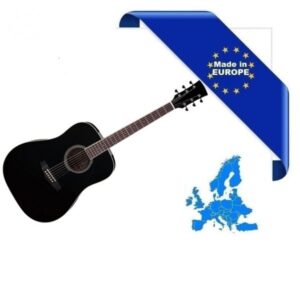HORA CHITARRA ACUSTICA 4/4 NERA MADE IN EUROPE TOP ABETE MASSELLO MANICO ACERO TASTIERA PALISSANDRO FONDO FASCE LIME