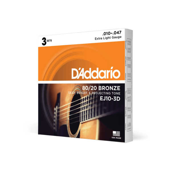 D’addario ej10-3d pack 3 mute bronze wound extra light 010/047