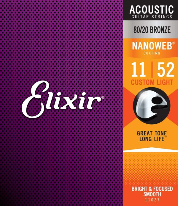 ELIXIR 11027 NANOWEB CUSTOM LIGHT CORDIERA PER CHITARRA ACUSTICA 80/20 BRONZE WOUND CUSTOM LIGHT - 011/052