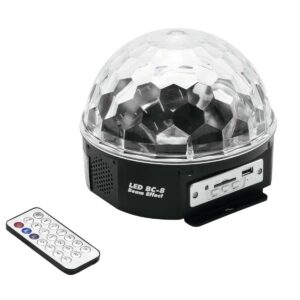 EUROLITE LED BC-8 BEAM MIRROR BALL EFFETTO LUCE BEAM CON SPEAKER E LETTORE MP3 USB SD INTEGRATI