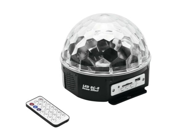 EUROLITE LED BC-8 BEAM MIRROR BALL EFFETTO LUCE BEAM CON SPEAKER E LETTORE MP3 USB SD INTEGRATI