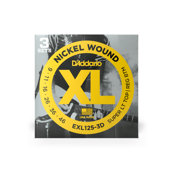 D'addario exl125-3d nickel wound super light top/regular bottom 9-46