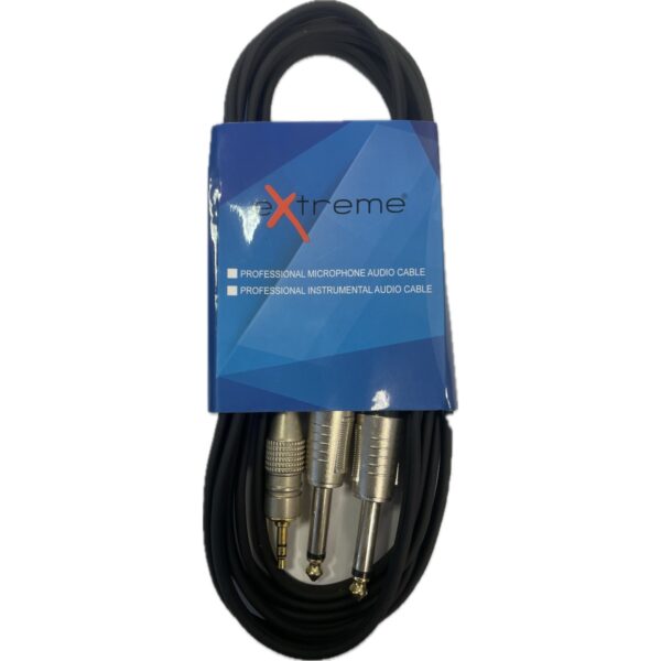 EXTREME 1MJS2J3 CAVO AUDIO DI SEGNALE SCHERMATO 1 MINI JACK STEREO 1/8" 3,5 mm 2 JACK 6,3 mm LUNGHEZZA 3 METRI