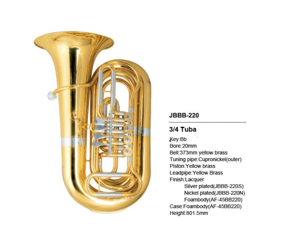 EXTREME JBBB220L TUBA 3/4 IN SIb TUBI DI ACCORDATURA CONDUTTURA E PISTONI NIKELATI / CAMPANA 373mm / CANNEGGIO 20mm + CUSTODIA RIGIDA