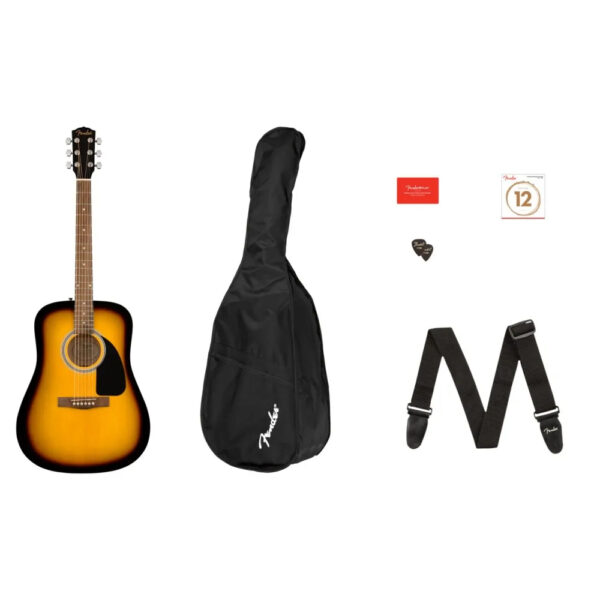FENDER FA115 DREADNOUGHT PACK SUNBURST KIT CON CHITARRA ACUSTICA BORSA TRACOLLA PLETTRI E LEZIONI ONLINE