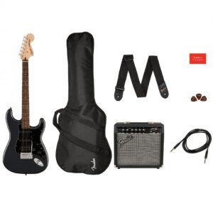 FENDER SQUIER AFFINITY STRATOCASTER HSS LRL CHARCOAL FROST METALLIC PACK CON CHITARRA ELETTRICA AMPLIFICATORE BORSA ED ACCESSORI