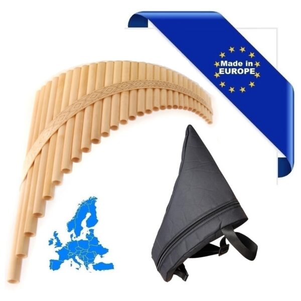 FLAUTO DI PAN SOLIST CONTRABBASSO IN SOL MADE IN EUROPE + BORSA 29 CANNE SOL0-SOL4 IN ACERO FORMA CURVA ORNAMENTO INTAGLIATO