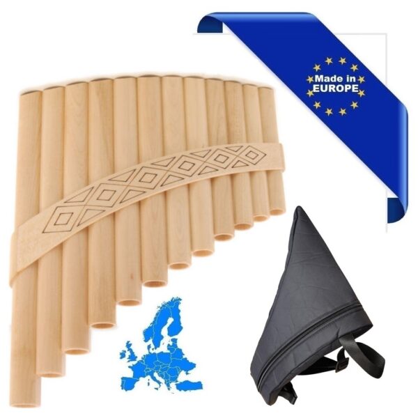 FLAUTO DI PAN SOLIST CONTRALTO IN SOL MADE IN EUROPE + BORSA 12 CANNE LA1-MI3 IN ACERO FORMA CURVA ORNAMENTO INTAGLIATO