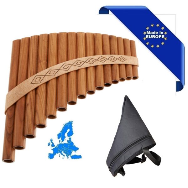 FLAUTO DI PAN SOLIST CONTRALTO IN SOL MADE IN EUROPE + BORSA 15 CANNE SOL1-SOL3 IN ACERO FORMA CURVA ORNAMENTO INTAGLIATO